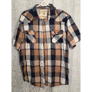Men's Coastal Plaid Shirt XL Brown Blue‎